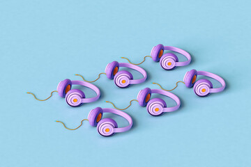Violet headphones on blue background