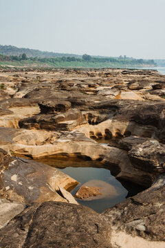 Rocks in the Mekong River in the dry season
