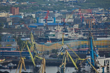 Fototapeta na wymiar View of the seaport of the city of Murmansk, Russia.