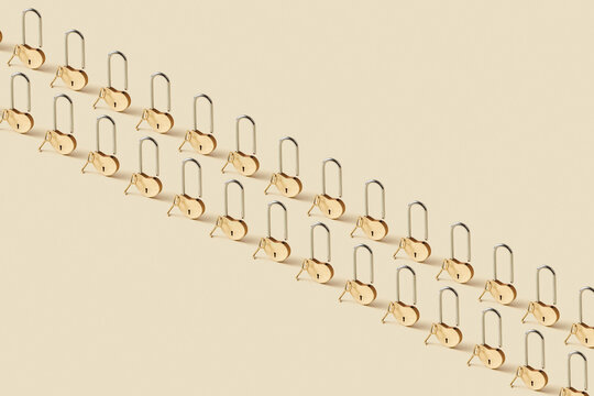 Rows of heart shaped padlocks with keys