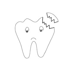 Tooth with caries. Sick tooth icon. Vector illustration of a human tooth. Hand drawn tooth with a hole.