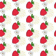 Seamless pattern Set ofstrawberries with flower and abstract elements. background. Hand drawn sketch. vector illustration. Doodle continuous