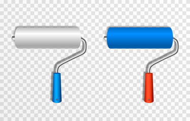 Artistic paint roller. Construction roller with blue paint png. Roller for paint, drawing, construction.