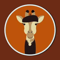 Giraffe Bella - animal avatar. Giraffe avatar in flat style on orange background. The color of clothes, accessories and background can be changed.