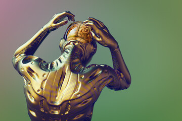 Cyborg reaches up to touch brain