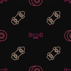 Set line Skateboard wheel, and on seamless pattern. Vector