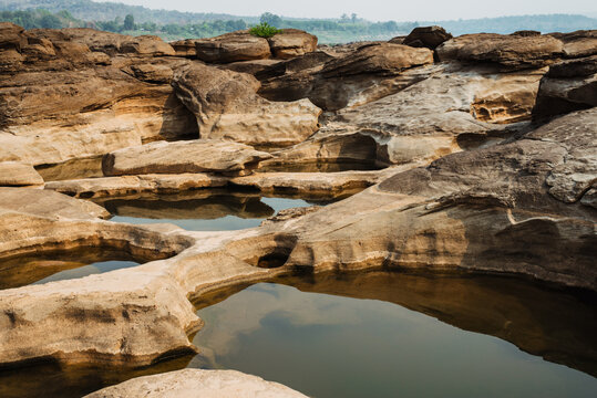 Rocks in the Mekong River in the dry season