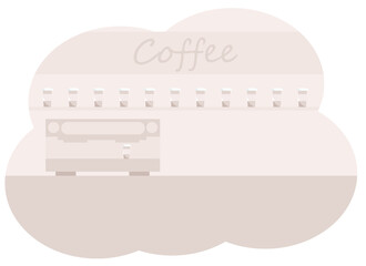 Coffee counter interior illustration with coffee machine and coffee cups