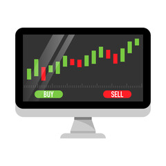 Stock market chart graph on a computer screen icon. Online money making young money concept. Vector illustration.