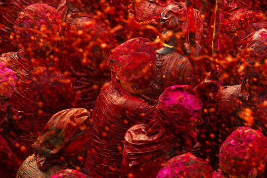 Holi Festival With Coloured Powder Spread In Air