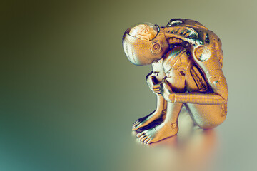 Cyborg sitting with brain exposed