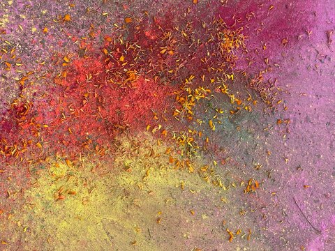 Colour Powder on cemented road in Holi festival