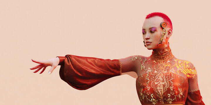 Futuristic woman pointing