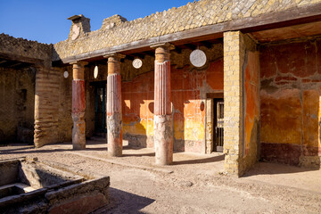 Casa della Gemma in Ercolano with columns. Ruins of ancient roman town Ercolano - Herculaneum,...