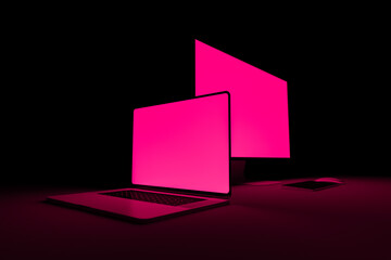Computers with screens on ready to play