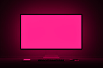 Desktop computer with fuchsia screen turned on
