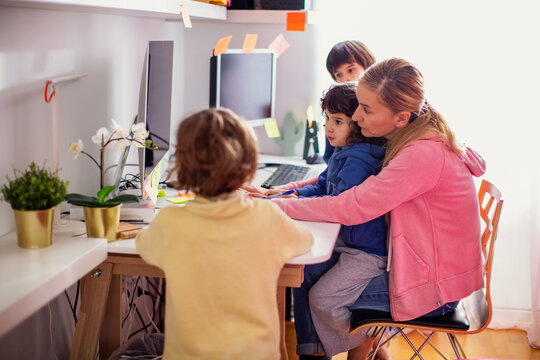 Woman working from  home