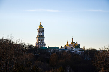 Fototapeta na wymiar Kiev Pechersk Lavra or the Orthodox Christian Kiev Monastery of the Caves at sunset. Ukraine