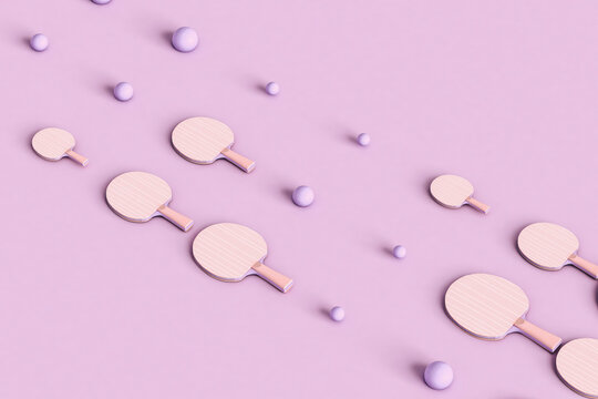 Ping pong rackets on violet background