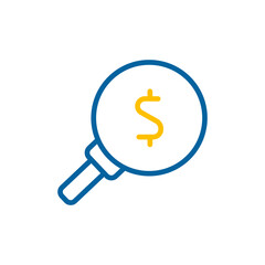 Looking for money icon. Dollar symbol magnifying glass