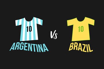 Argentina vs Brazil t-shirt Jersey - vector illustration.  Argentina and Brazil typography text