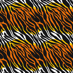 Tiger skin. Black stripes on a tricolor background. Seamless background for any use.