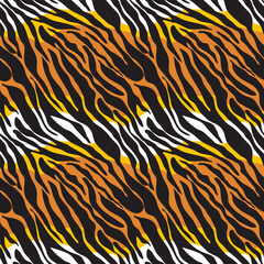 Tiger skin. Black stripes on a tricolor background. Seamless background for any use.