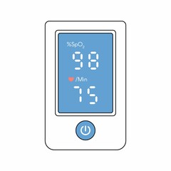 Pulse Oximeter with normal value. Digital device to measure oxygen saturation. Isolated line vector illustration on white background