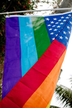 USA rainbow flag with Stars and Stripes