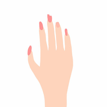 Brittle nails, female hand with thin broken nails. Vector illustration, hand drawn doodle.