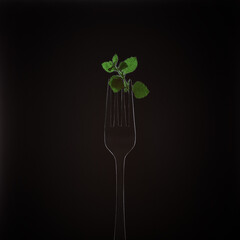 green sprig of mint on a fork