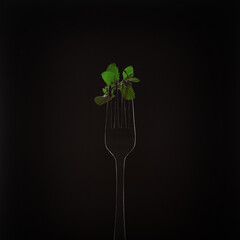 green sprig of mint on a fork