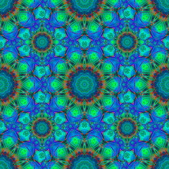 Seamless ornament based on round geometric ornaments. Print on fabric, upholstery, decor element.