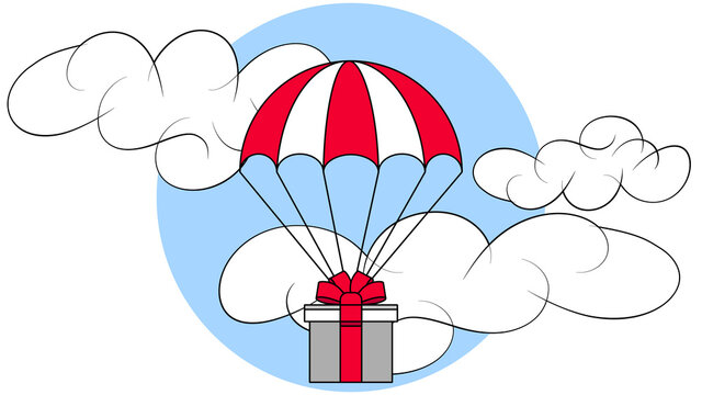 parachute gift box and clouds