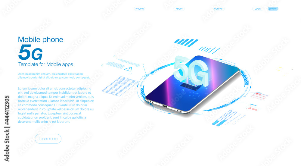 Poster 5g new wireless internet wifi connection. smart city or intelligent building isometric vector concep