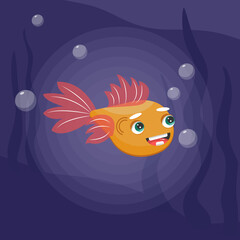 Gold fish cartoon character vector illustration element. Clip art.
