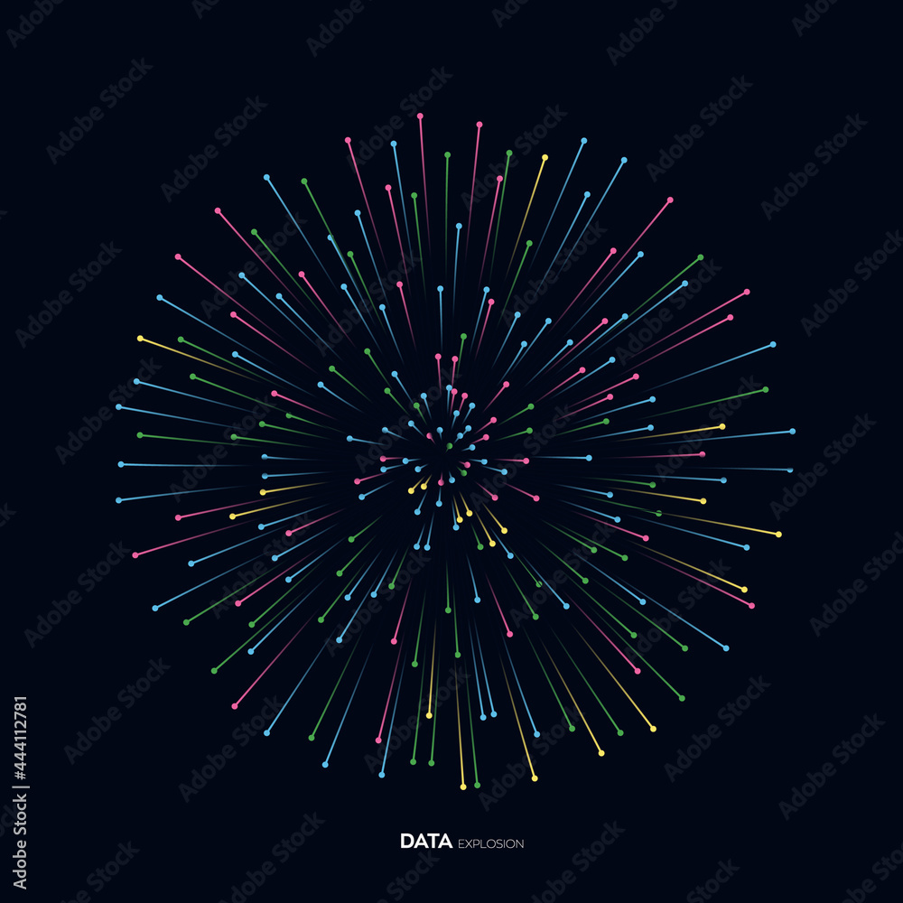 Poster abstract vector explosion colorful lines equalizer isolated circular element background. big data al