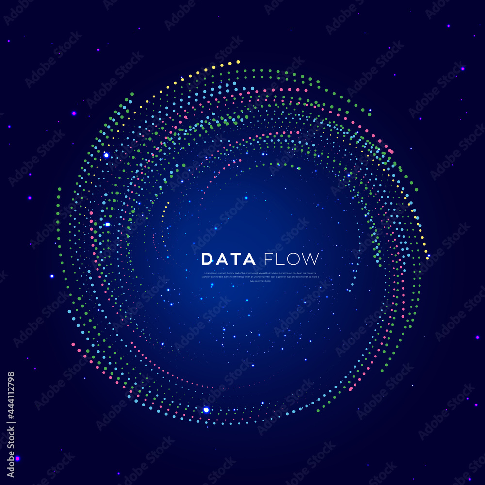 Wall mural Abstract vector explosion colorful lines equalizer isolated circular element background. Big data algorithms visualization. Vector illustration in concept of science, technology, social network.
