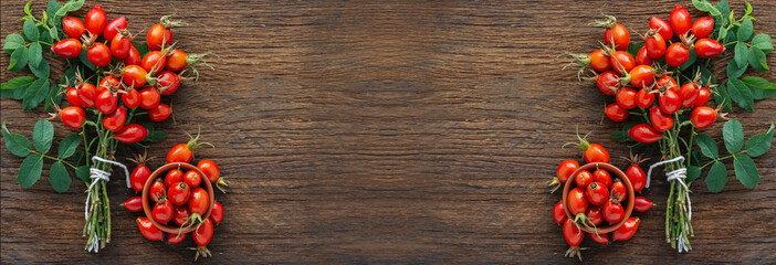 Medicinal plants and herbs composition: Dog rose, bunch branch Rosehips,  Rosa canina hips 
