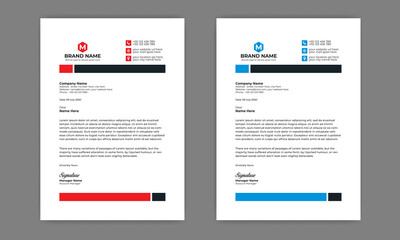 Obraz premium Professional Abstract corporate Letterhead template Design for Advertising Company Profile Layout, Letterhead Design Simple, And Clean Print-ready with red and blue CMYK Color 3