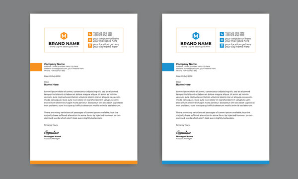Professional Abstract corporate Letterhead template Design for  Advertising Company Profile Layout, Letterhead Design Simple, And Clean Print-ready with Orange and blue CMYK Color 9