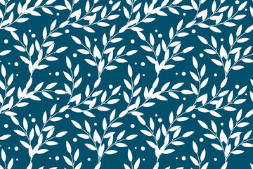 Vector floral seamless pattern in natural farmhouse style with cute simple branches, berries, leaves. Design for textiles, fabric, wallpaper, wrapping paper, homeware, home decor, web design