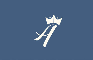 yellow blue hand written A alphabet letter logo icon. Business typography with royal style king crown