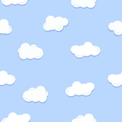Seamless pattern with white cloud on blue background