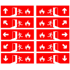 Emergency exit door set.
The fire exit emergency door guides the safe exit. Security concept. Vector design eps 10.