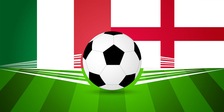 Soccer ball with wings. National flags of Italy and England. Soccer match.