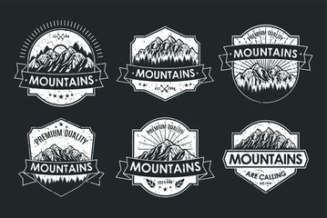 Vintage logo badge set adventure and outdoor mountains for sticker, hat, t-shirt, poster design