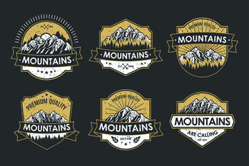 Vintage logo badge set adventure and outdoor mountains for sticker, hat, t-shirt, poster design