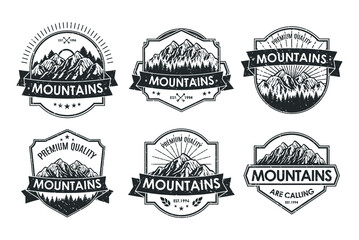 Vintage logo badge set adventure and outdoor mountains for sticker, hat, t-shirt, poster design