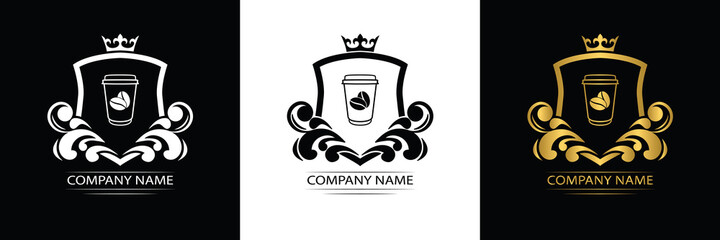 coffee logo template caffeine luxury royal vector company decorative emblem with crown	